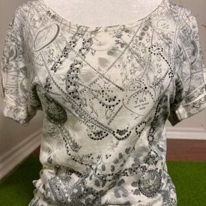 Vintage Y2K Petrol Women Medium Mcbling Grunge Rhinestones Graphic Fitted Top